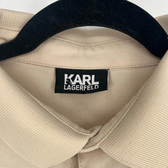 Karl Lagerfeld Pique 3 Button Polo with Cream Khaki Karl Size Large - Picture 5 of 10
